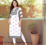 Anni Designer Women'S Rayon Viscose Chikankari Embroidered Straight Kurta (Stho White-Vks03_L_White_Large),White,L,,,