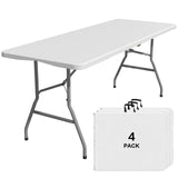 IWDOO 4 Pack Foldable Table 6ft, Plastic Folding Table, Portable Heavy Duty Dining Table with Lock Function & Carrying Handle, O