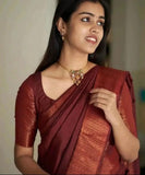 Flosive Womens Kanjivaram Silk Saree With Handloom Weaving Work With Blouse (Maroon M)