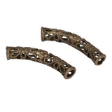 10pcs Filigree Flower Large Hole Curved Noodle Tube Loose Beads 30mm Spacer Antique Bronze Plated Brass for DIY Craft Jewelry Ma