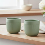 Kraftlik Handicrafts Matte Green Textured Ceramic Planter | Medium Round Indoor Outdoor Pot With Vertical Ribbed Design For Succ