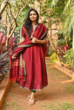Gosriki Women'S Rayon Viscose Solid Anarkali Kurta With Dupatta (Dindi Red-Gs_M_Red_Medium),Red,,B0DV4DZG3S