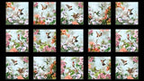 24 X 44 Panel Hummingbirds Birds Animals Blocks Squares Dating Game Flowers Plants Black Cotton Fabric Panel (40006-BLACK) by El