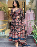 Gosriki Women'S Rayon Viscose Printed Anarkali Kurta With Pant & Dupatta (Svr Black-Vks01-Gs_M_Black_Medium),Black,,B0DRZQJMLM
