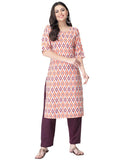 Pinkmint Kurta Set for Women Cotton Printed Straight Kurta with Pant (Pack of 1)