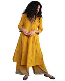 Anni Designer Women'S Rayon Viscose Anarkali Printed Kurta With Palazzo (Hanaya Yellow_L_Yellow_Large),Yellow,L