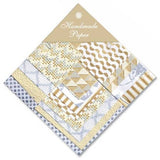 Shizen Design, Decorative Handmade Paper Pack, Square Sizes, 16 Sheets of Assorted Paper, Beige, White and Gold Patterns PP 103