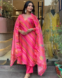 Anni Designer Women'S Cotton Blend Straight Printed Kurta With Pant & Dupatta (Mang Pink_Xxl_Pink_Xx-Large),Pink,2XL,Cotton Blend,Regular,Kurta, Scarf