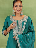 Libas Green Silk Blend Yoke Design Kurta Sets For Women Green S