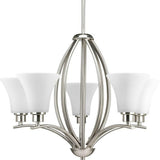 Joy Collection 5-Light Etched White Inside Glass Traditional Chandelier Light Brushed Nickel