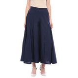 Aurelia Womens Solid Flared Palazzo Pants (Navy_Large)