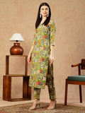 Anni Designer Women'S Cotton Blend Straight Printed Kurta With Pant (Ing 10 Green_L_Green_Large),Green,L,Cotton Blend,ING 10_1510,