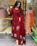 Gosriki Women'S Rayon Viscose Anarkali Printed Kurta With Pant & Dupatta (Gangori Red-Vks01-Gs_M_Red_Medium),Red,,B0DX26P8MK