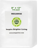 MEGAWISE Vacuum Sealer Bags (8x 12-110pcs) for Food Freshness Preservation, BPA Free Vacuum Storage Bags for Food or Sous Vi
