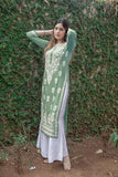 Anni Designer Women'S Rayon Blend Straight Chikankari Embroidered Kurta (Victoria Green_L_White_Large),Green,L,Rayon Blend,Regular,