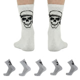 The Sock Street Skull Series Crew Socks, White With Black Skull Design, Soft Cushioned Comfort, 5 Pack