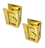 QCAA Premium Quality Solid Brass Rectangular Pocket Sliding Door Pull, Privacy Lock, 3-1/4''X2-1/4'', Polish Brass, 2 Pack, Made
