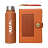 Your Gift Studio Customized Stainless Steel Temperature Water Bottle Gift Set | Personalized Leather Diary Gift Set For Men, Wom