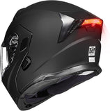 ILM Motorcycle Dual Visor Modular Flip up Full Face Helmet with LED Tail Light and Sun Visor DOT Model 906L(Matte Black,Large)