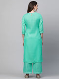 Anni Designer Women'S Cotton Blend Kurta With Palazzo (Kpz-Cot-10006-Sea Green_M_Sea Medium),Sea Green,M,,,