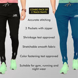 Lookmark Men'S Combo Slim Fit Solid Lycra Blend Full Elastic Sport Wear Running Gym Stretchable Jogger Track Pant In Black & Rama Color,Black-Rama,Black-Rama,L