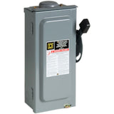 Square D D322NRB General Duty Safety Switch, Gray, Small, Fusible, 60Amp, 240V, 3Pole, 15 HP, Outdoor, W/Neutral