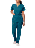 Adar Pro Breakthrough Plus Scrub Set For Women Enhanced VNeck Top & Multi Pocket Pants 4400 Caribbean Blue S