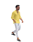 Bellstone Men'S Solid Regular Fit Shirt (Kurta1600_Yellow_S