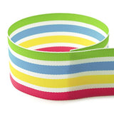 USA | American Made 7/8 Caribbean Smoothie Striped Grosgrain Ribbon (Lime Green, White, Light Blue, Yellow, Hot Pink Ribbon) - 2