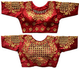 Vihu Fashion Womens Silk Floral Half Sleeve Blouse (Checks Mix_Maroon_38)