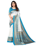 Satrani Womens Silk Blend Saree (2952S2081NC_White & Blue & Beige)