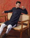 Toplot Kurta For Men || Men'S Ethnic Wear Sequin Embroidered Cotton Blend Kurta Set || Men'S Kurta (Men-Seq-Kurta-Set-5209-Navy-Xxl),Navy,2,B0DKF475KQ