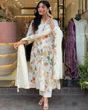 Gosriki Women'S Rayon Viscose Printed Straight Kurta With Pant & Dupatta (Atman Cream-Gs_S_Cream_Small),Cream,,B0F28XPYQ9