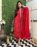 Anni Designer Women'S Rayon Blend Straight Printed Kurta With Pant & Dupatta (Turae-Red-Vks01_M_Red_Medium),Red,M,,,