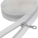 YaHoGa #5 Silver Metallic Nylon Coil Zippers by The Yard Bulk White Tape 10 Yards with 25pcs Pulls for DIY Sewing Tailor Craft B