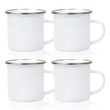 MAIKESUB 4 Pcs Sublimation Blank White Enamel Mug 12 OZ with Silver Rim Camping Travel Coffee Metal Mug Can be used as a gift fo