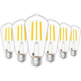 Sunco 6 Pack Dusk to Dawn Indoor Residential Vintage LED Edison Bulbs 75W Equivalent 7W, 850 Lumens Non-Dimmable ST58 Filament,