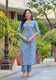 Fabnex Kurta Set For Women | Women Embroidered Kurta Set | Women Kurta Sets Kurtis | Women Kurta Pant Set (K-101-Blue-Xl)