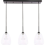 Living District Kason 3-Light Mid-Century Metal Pendant In Black And Clear