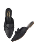 Shoetopia Women'S Blackslip-On Mules Pointed Toe Flats With Satin Ribbon Detailing | Stylish Casual & Office Eu39,Black,6,B0DZVNPZFF