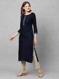 Gosriki Women'S Cotton Blend Solid Straight Kurta (Kissa Blue-Gs_M_Blue_Medium),Blue,,B0BQG8W2LV