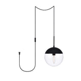 Living District Eclipse 1-Light Mid-Century Metal Pendant In Black And Clear
