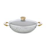 Nirlep Joy Series 24cm Kadhai with Glass Lid|Granite Finish NonStick Kadhai|Wooden Handles| Easy to Clean| Induction Base Kadha