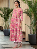 Libas Pink Pure Cotton Printed Kurta Sets For Women Pink L 48883