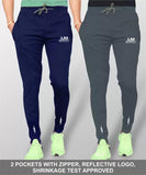 LookMark Men's Combo Slim Fit Solid Lycra Blend Full Elastic Sport Wear Running Gym Stretchable Jogger Track Pant in Navy & Grey Color(Track 04 Navy-Track 04 Grey-M),Navy-Grey