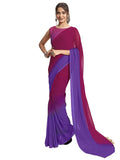 Satrani Women's Georgette Dual Tone Ready To Wear Saree with Unstitched Blouse Piece (18RS152NA_Dark Pink & Violet6)