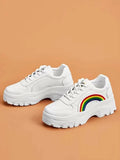Shoetopia Minimalist Rainbow Style White Sneakers For Women & Girls,White,7,B0BZQ4FMP3