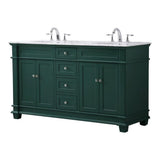 Elegant Decor Wesley 60 Solid Wood Steel Double Bathroom Vanity Set - Green
