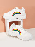 Shoetopia Minimalist Rainbow Style White Sneakers For Women & Girls,White,3,B0BZQ2B5BY