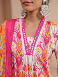 Greciilooks Women'S Rayon A-Line Printed V-Neck Kurta With Palazzo & Dupatta | Ethnic Set | Dupatta Set | Suit Set | Kurta And Pant Set (In, Alpha, M, Regular, Pink)